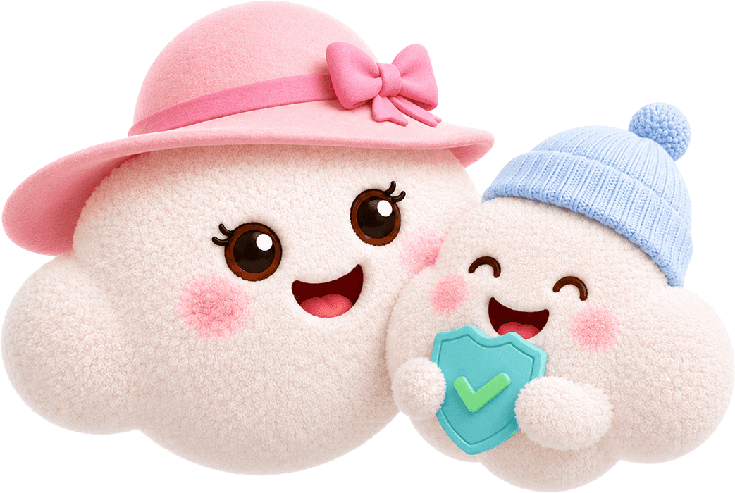 HeyLoLo cloud mascots — parent and child