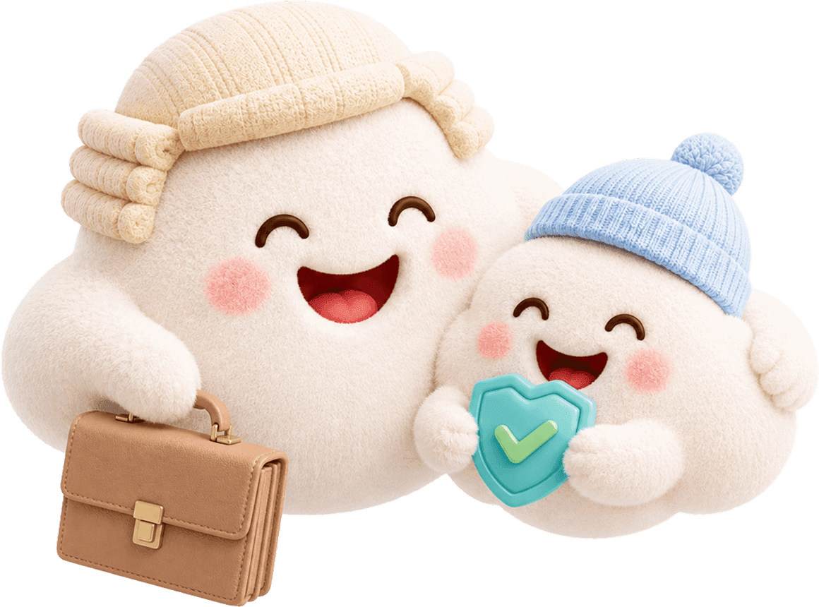 HeyLoLo cloud mascots with briefcase and safety shield