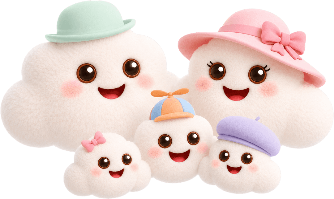 HeyLoLo cloud mascots — the family